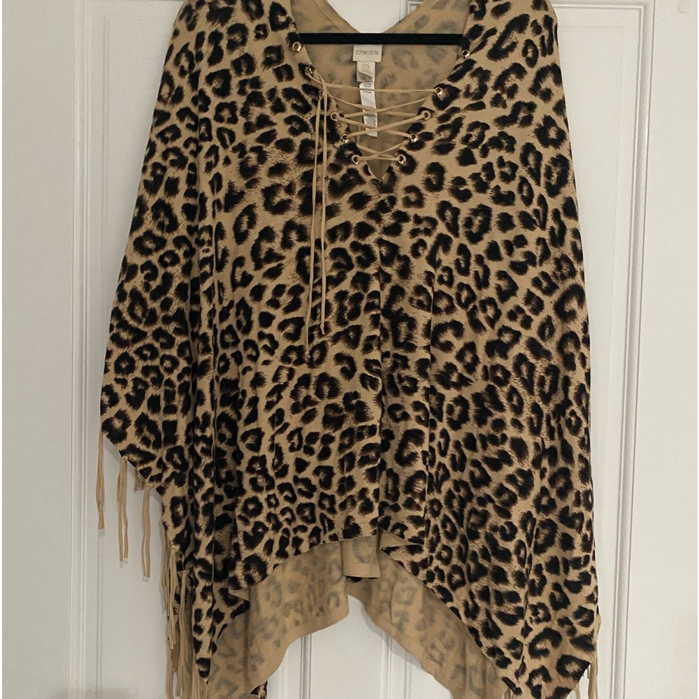 Leopard one size poncho with fringe.